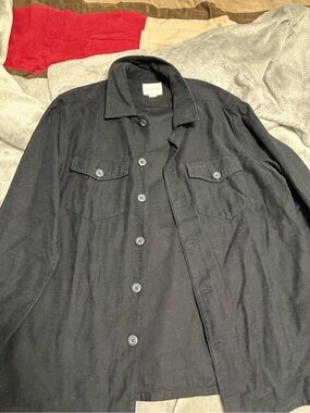 American Eagle Outfitters Black Button-Front Shirt Jacket